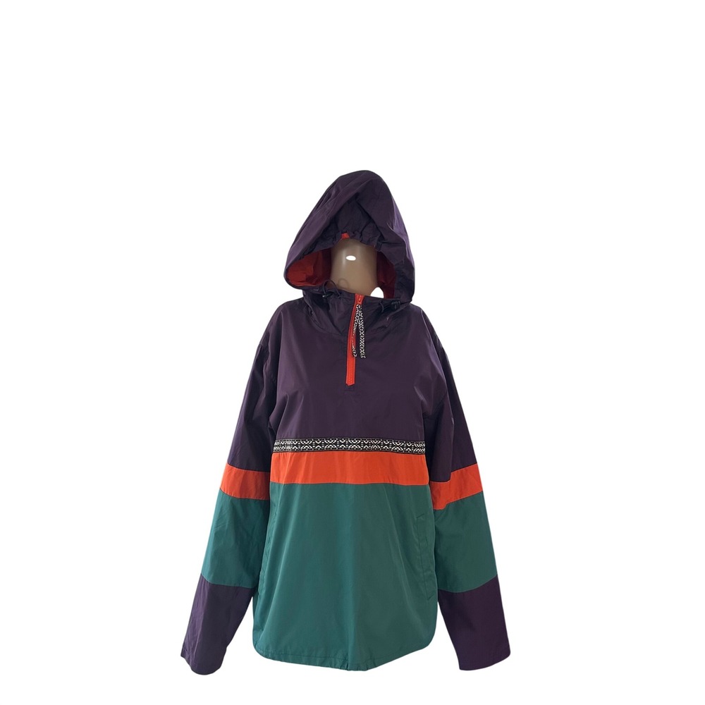 ASOS Colorblock Hooded Anorak Jacket Men's Size L‎ Purple Orange Green
